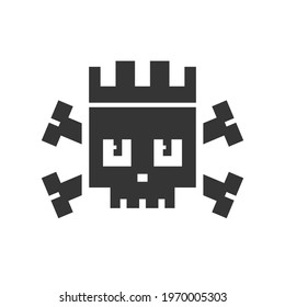 Skull and crossbones pixels. Skull with king crown logo