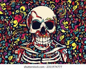 skull and crossbones in red worm color and creative vector shapes vector illustration