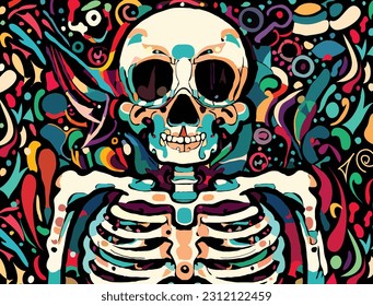 skull and crossbones in red worm color and creative vector shapes vector illustration