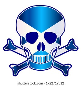 Skull and crossbones with the Scottish flag sign over a white background