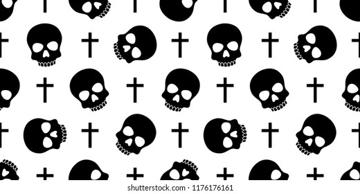 skull Crossbones seamless pattern Halloween vector pirate bone poison Ghost Christ cross scarf isolated repeat wallpaper tile background