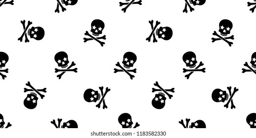 Skull Crossbones seamless pattern Halloween vector pirate bone star poison Ghost Christ cross scarf isolated tile background illustration repeat wallpaper