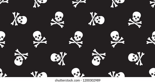 Skull Crossbones seamless pattern Halloween vector pirate bone star poison Ghost Christ cross scarf isolated tile background illustration repeat wallpaper black