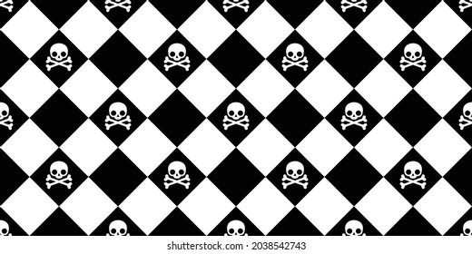 skull crossbones seamless pattern Halloween checked vector pirate ghost cartoon scarf isolated repeat wallpaper tile background gift wrapping paper doodle illustration symbol design