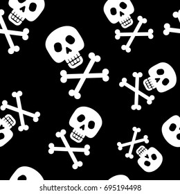 Skull and crossbones seamless pattern. Jolly Roger. Halloween Design Element. Flat vector cartoon illustration. Objects isolated on background.