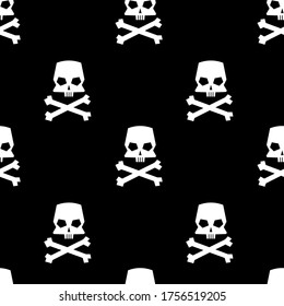 Skull and crossbones seamless pattern on black background. Vector illustration.
