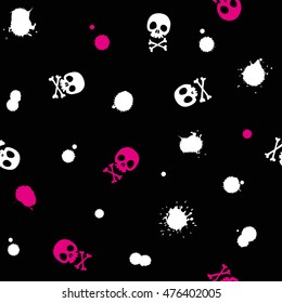 Skull and crossbones seamless pattern. Scary Halloween background or pirate themed texture.