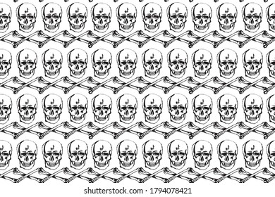 Skull crossbones seamless vector pattern 