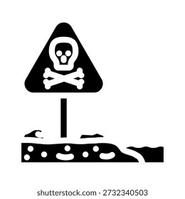Skull and crossbones sign indicating danger on a plot of contaminated ground, symbolizing toxicity, pollution, and the presence of hazardous waste in an environmental context