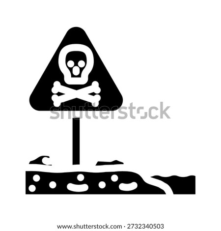 Skull and crossbones sign indicating danger on a plot of contaminated ground, symbolizing toxicity, pollution, and the presence of hazardous waste in an environmental context