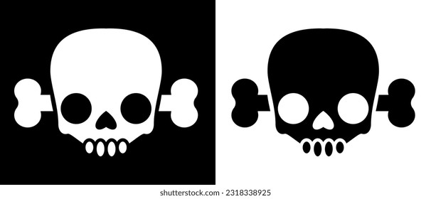 Skull crossbones sign. Skulls in cartoon flat style. Skull icons for Halloween design, horror decorations and app. Vector illustration isolated on background.