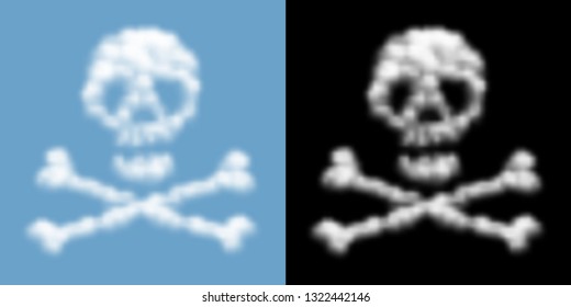 Skull and crossbones sign and symbol Cloud or smoke pattern, Danger concept design illustration isolated float on blue sky background with opacity mask, vector eps 10