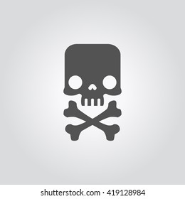 Skull and crossbones silhouette. Mark of the danger warning. Skull vector illustration. Jolly Roger for pirate flag. Cute Skull illustration. Skull in flat style. Skull of human head. Skull icon.