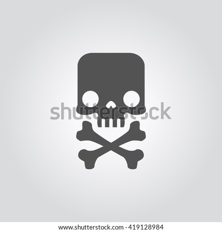 Skull and crossbones silhouette. Mark of the danger warning. Skull vector illustration. Jolly Roger for pirate flag. Cute Skull illustration. Skull in flat style. Skull of human head. Skull icon.