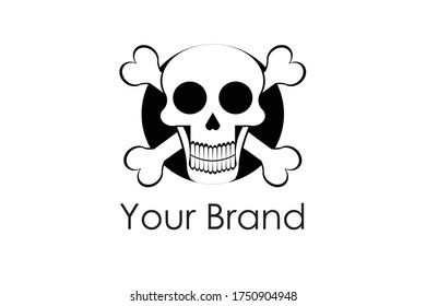 skull and crossbones silhouette for retro vintage flag clothing shirt pirate rider biker club halloween logo design vector