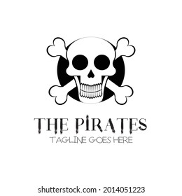 skull and crossbones silhouette for retro vintage flag clothing shirt pirate rider biker club halloween logo design vector