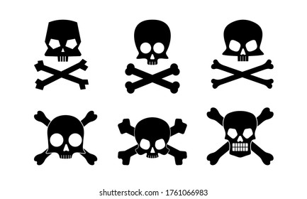 Skull and crossbones silhouettes collection. Jolly Roger set. Vector illustration.
