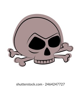 Skull and crossbones sticker. Halloween line icon