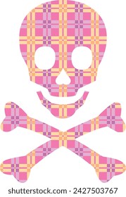 skull and crossbones swith small gingham inside different shades and colors. skull and crossbones vector illustration.