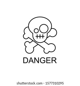 Skull and crossbones symbol. Danger sign. Outline thin line flat illustration. Isolated on white background.