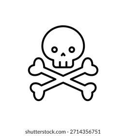 Skull and Crossbones Symbol Represents Danger Death and Toxicity Cautionary Sign in Outline Design