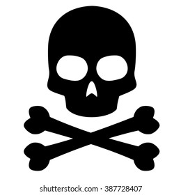 Skull and crossbones symbol, white background vector illustration.
