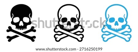 Skull and crossbones symbols in black and blue,Crossbones vector icon set. Crossbones and skull icons. Skeleton icons. Skull icon set.Skulls and crossbones. Skulls with crossbones icons collection 