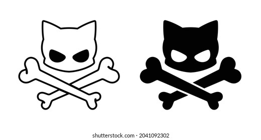 skull crossbones vector cat Halloween kitten ghost calico icon logo symbol cartoon character illustration doodle design