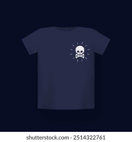 skull and crossbones vector design, t-shirt print on mockup