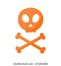 Skull and crossbones vector flat icon, Flat design of danger or poison sign, Day of the Dead Dia de los Muertos or Halloween object isolated on the white background, Jolly Roger vector illustration