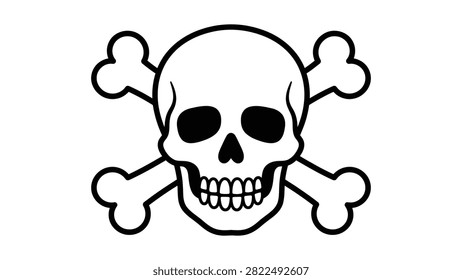 skull and crossbones vector icon black line art emblem simple pirate symbol danger warning sign toxic hazard poison mark flat design element isolated on white background