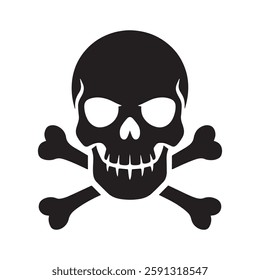 "Skull and Crossbones Vector Icon – Danger, Pirate Symbol, Warning Sign"