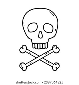 Skull crossbones vector icon in doodle style. Symbol in simple design. Cartoon object hand drawn isolated on white background.