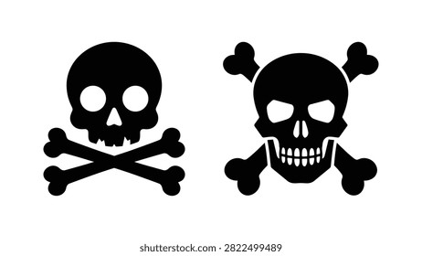 skull and crossbones vector icon set pirate symbol danger warning sign toxic hazard poison mark black silhouette element isolated on white background flat line art