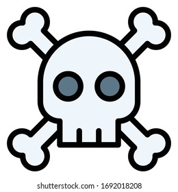 Skull with crossbones vector illustration, filled design icon