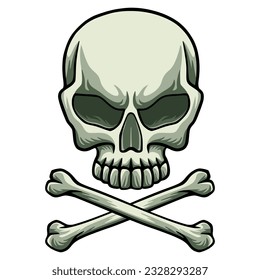 Skull and crossbones vector illustration. Pirates jolly roger sign. Poison, warning, danger symbol. Design for poster, print, t-shirt, sticker.