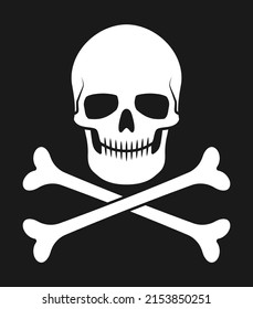 Skull and crossbones vector illustration. Poison and toxic label. Pirate flag image. Human head skeleton icon.
