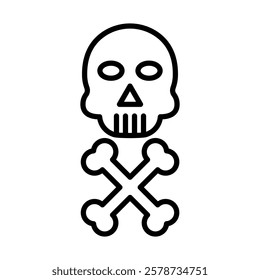 Skull and Crossbones Vector Line Icon Design