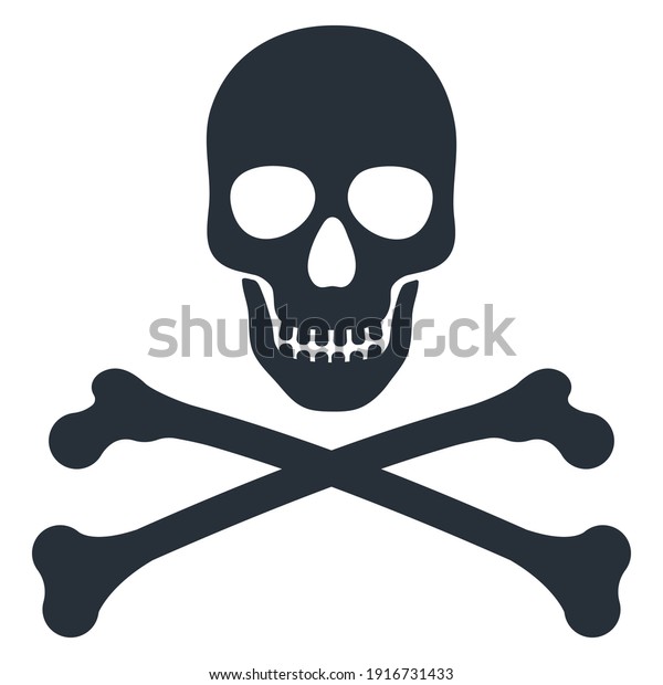 Skull and crossbones vector monochrome\
illustration icon sign isolated on white\
background.