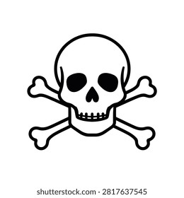 Skull and crossbones vector outline on transparent background.