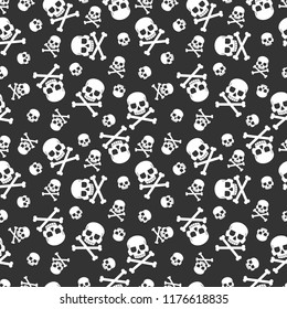 Skull and crossbones vector seamless pattern for holiday Halloween. Background for wallpaper, wrapping, packing, and backdrop.