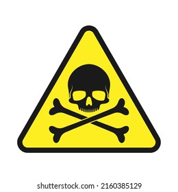 Skull and crossbones warning triangle sign. Vector illustration. Poison and toxic label. Human head skeleton icon.