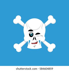 Skull and crossbones winks Emoji. skeleton head happy emotion isolated
