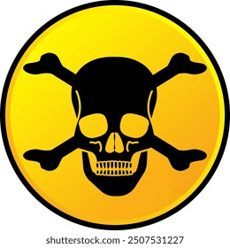 Skull and crossbones in a yellow button, warning, danger or hazard concept