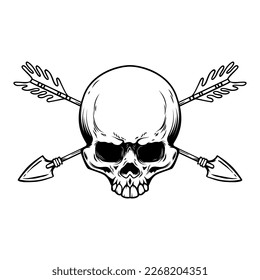 Skull with crossed arrows. Design element for poster, card, banner, emblem, sign. Vector illustration