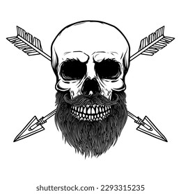 Skull with crossed arrows. Design element for poster, card, banner, emblem, sign. Vector illustration