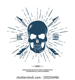 Skull with Crossed Arrows isolated on white. Vector illustration