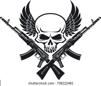 Skull Crossed Assault Rifles Wings Stock Vector (royalty Free 