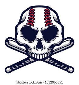 Skull with Crossed Baseball Bat Logo Badge