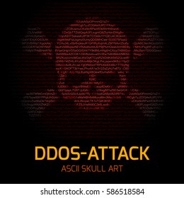 Skull and Crossed Bones ASCII Art. Danger / Piracy Sign of Text Characters and Numbers. Hacking, Ddos-attack, Spam, Computer Virus Concept. Vector Illustration.
